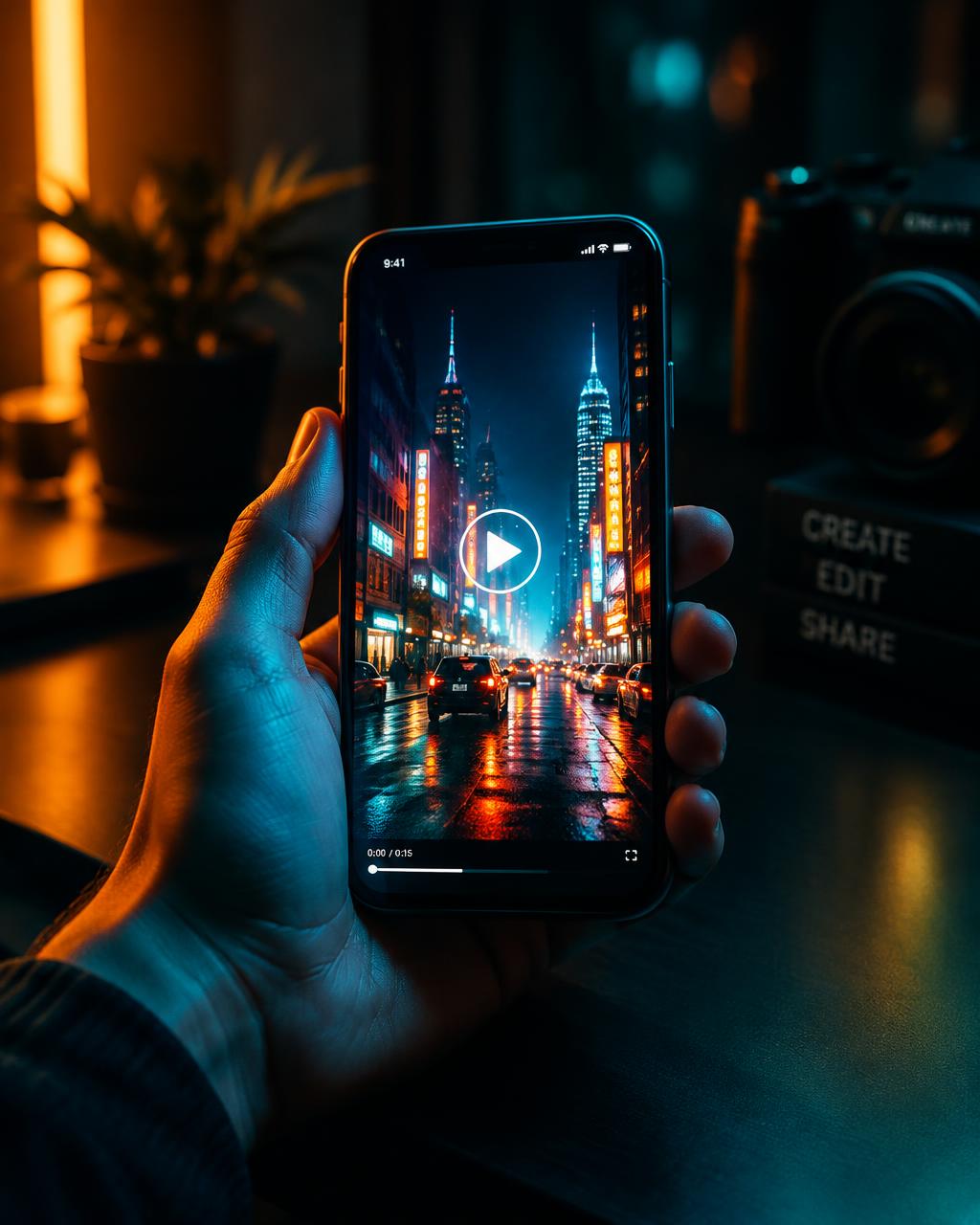 Phone playing a cinematic vertical video clip